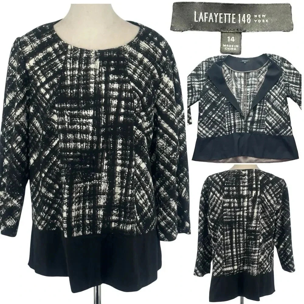 Lafayette 148 Long Sleeve Front Zip Virgin Wool Blend Jacket Top Lagenlook Sz 14